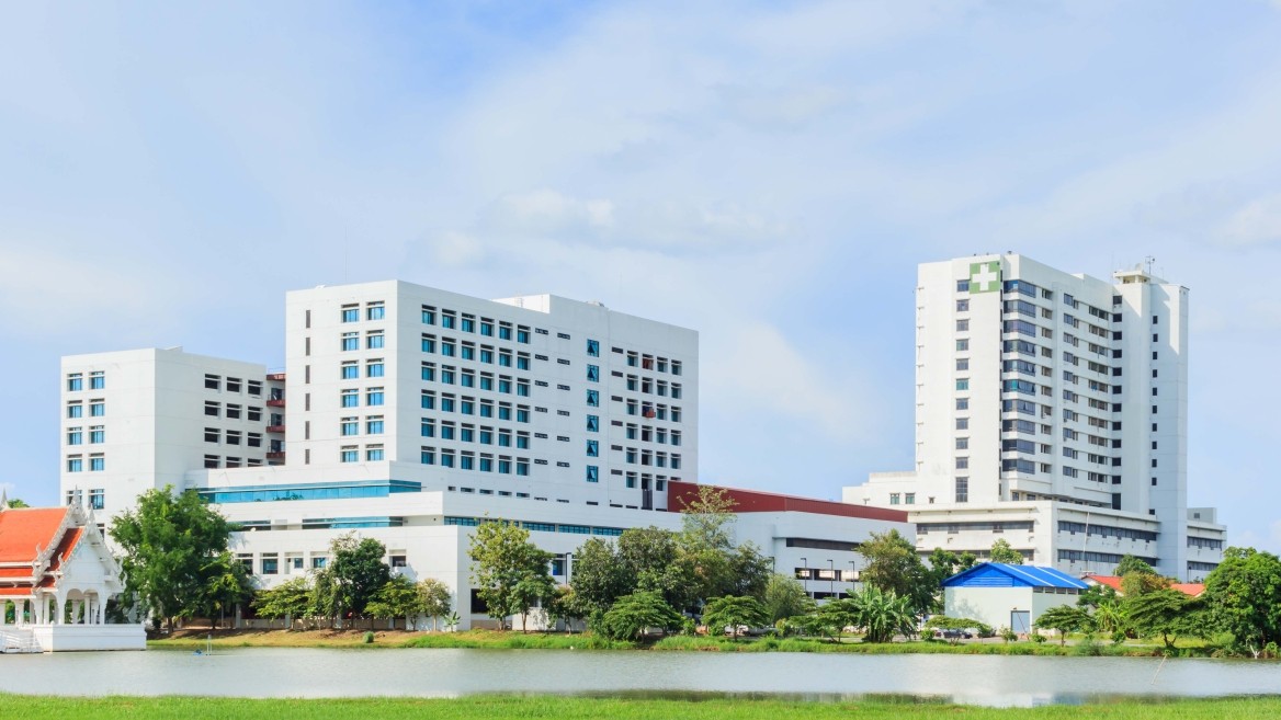 Exterior image of a modern hospital complex