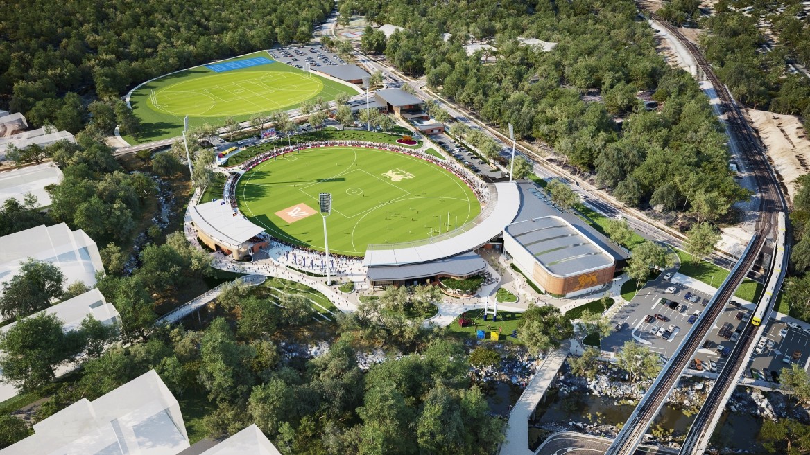 Aerial render of Brisbane Lions Centre of Excellence in Springfield 